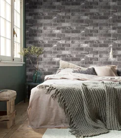 Vliesbehang Bricks Grey Grijs