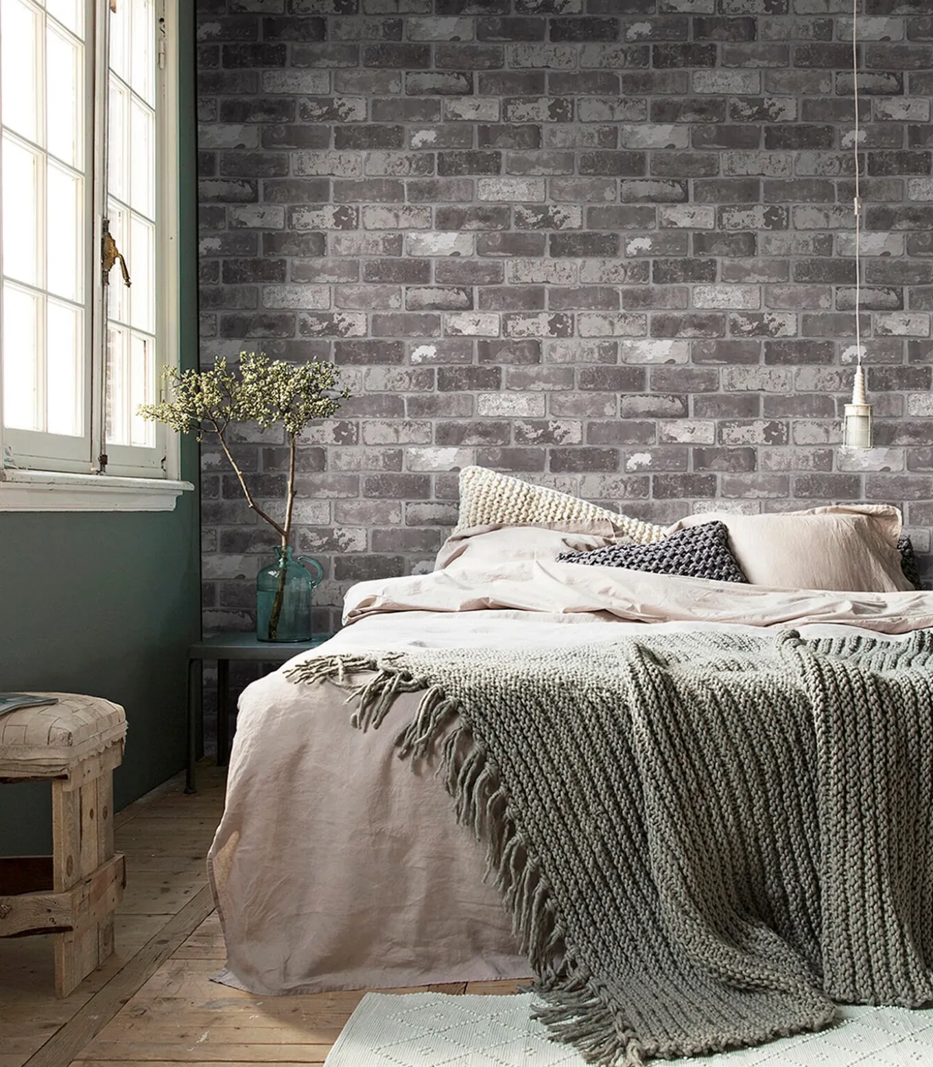 Vliesbehang Bricks Grey Grijs