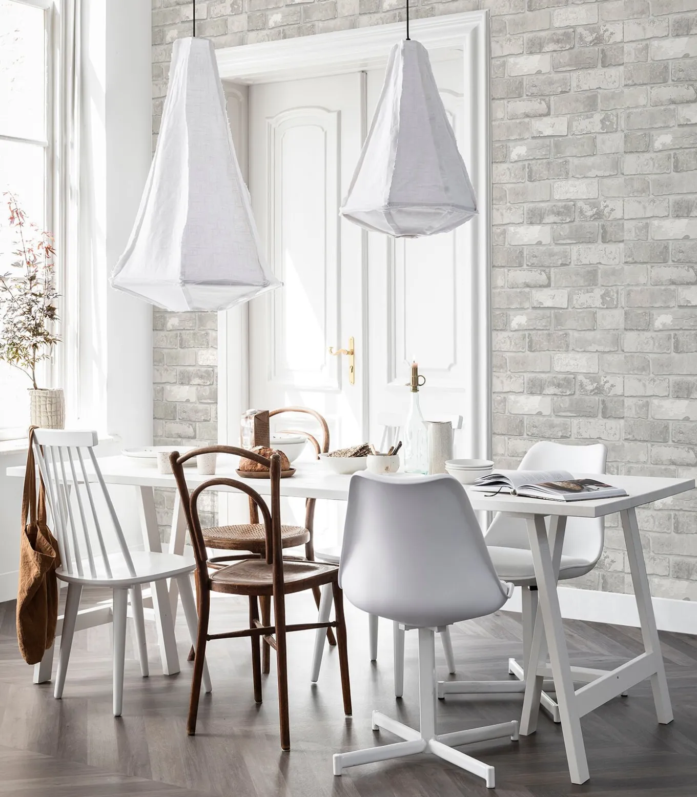 Vliesbehang Bricks Light Grey Lichtgrijs