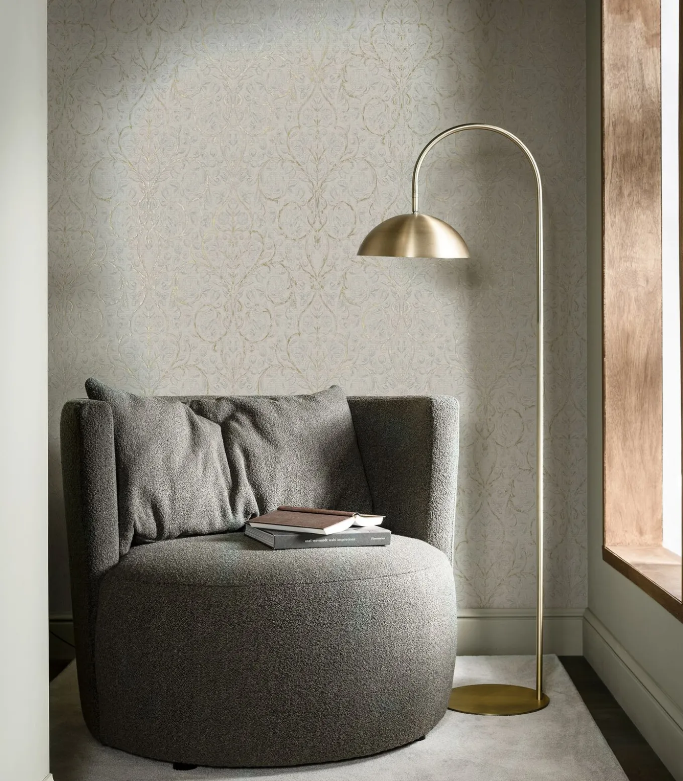 Vliesbehang Classic curl light grey