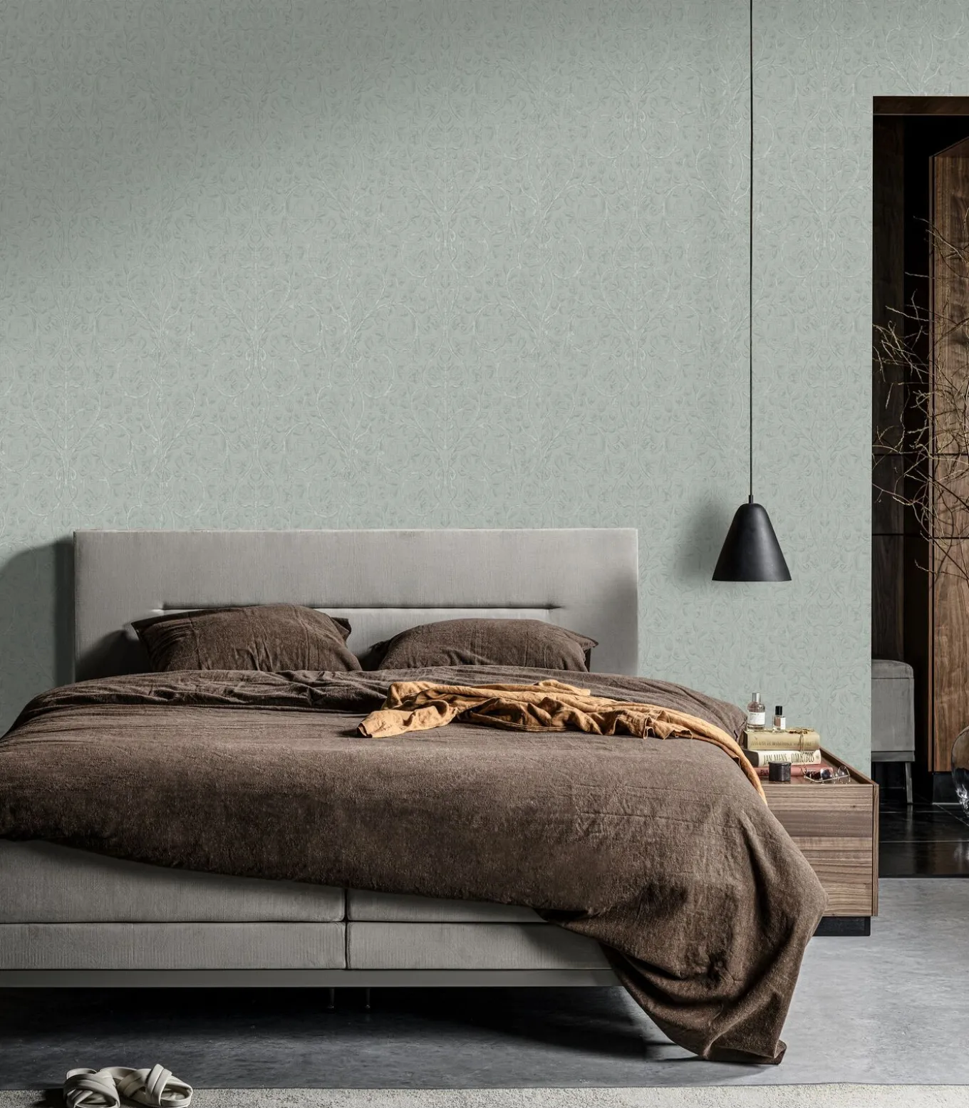 Vliesbehang Classic curl sea green