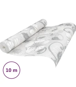 Vliesbehang 3D bloemenpatroon 10x0,53 m grijs