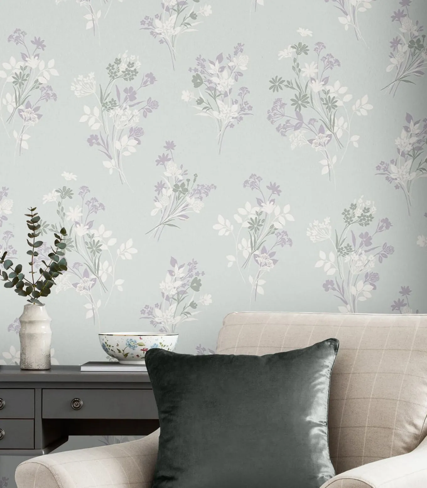 Vliesbehang Igerna Pale Duck Egg Blue|