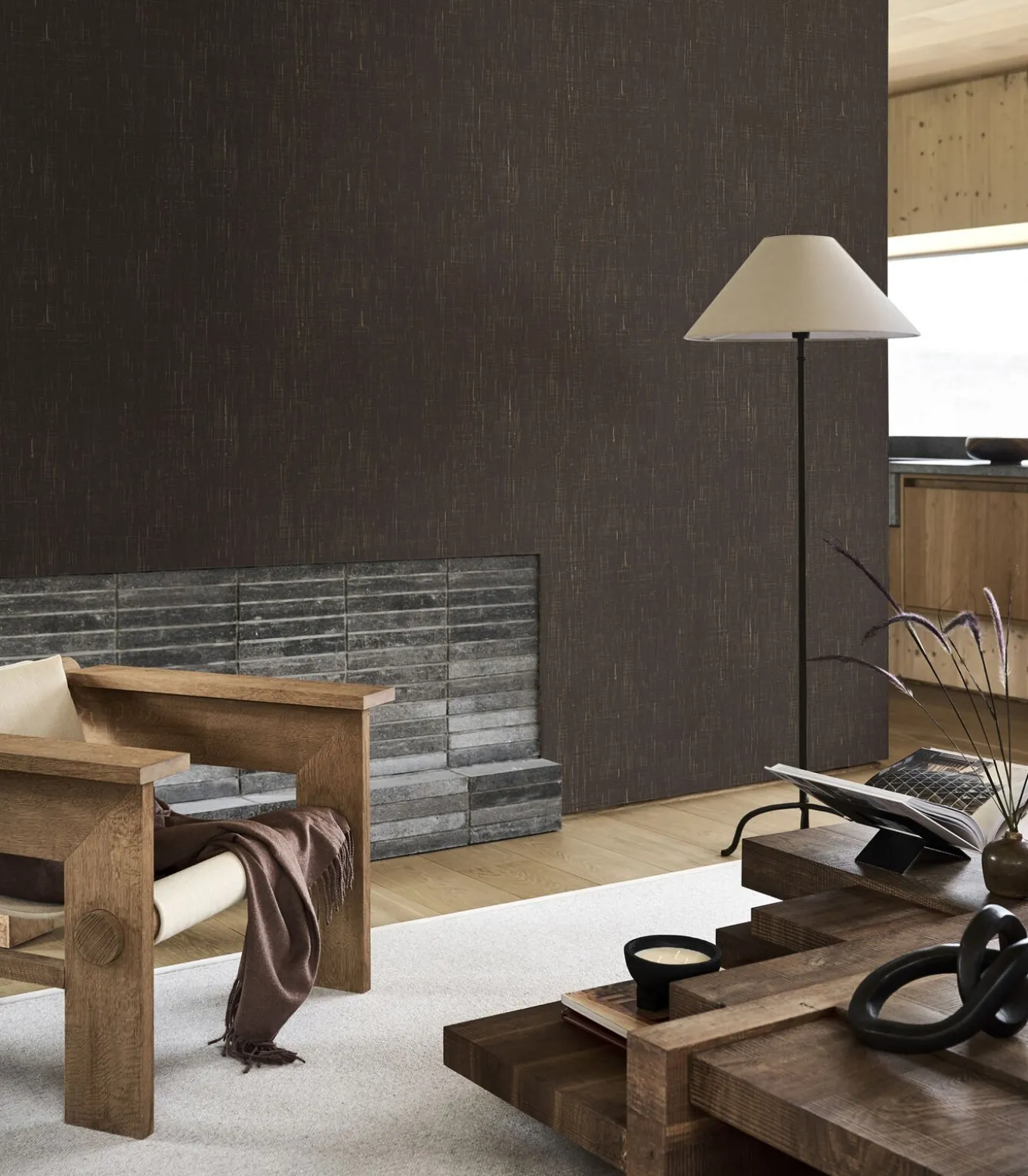 Vliesbehang linnen gold ebony