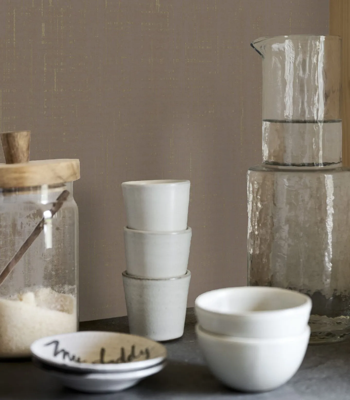 Vliesbehang linnen gold soft clay