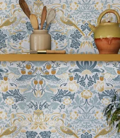 Vliesbehang Strawberry Thief Soft Blue