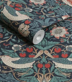 Vliesbehang Strawberry Thief Deep Blue