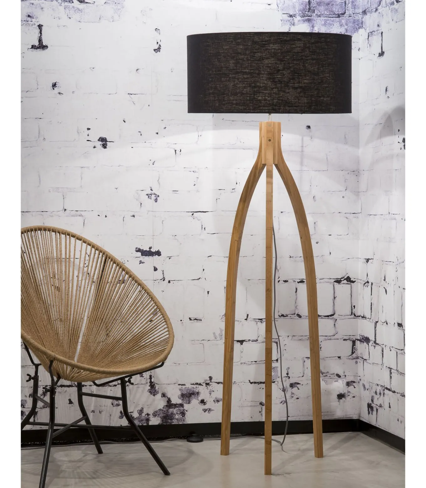 Vloerlamp Annapurna - Zwart/Bamboe - Ø60cm