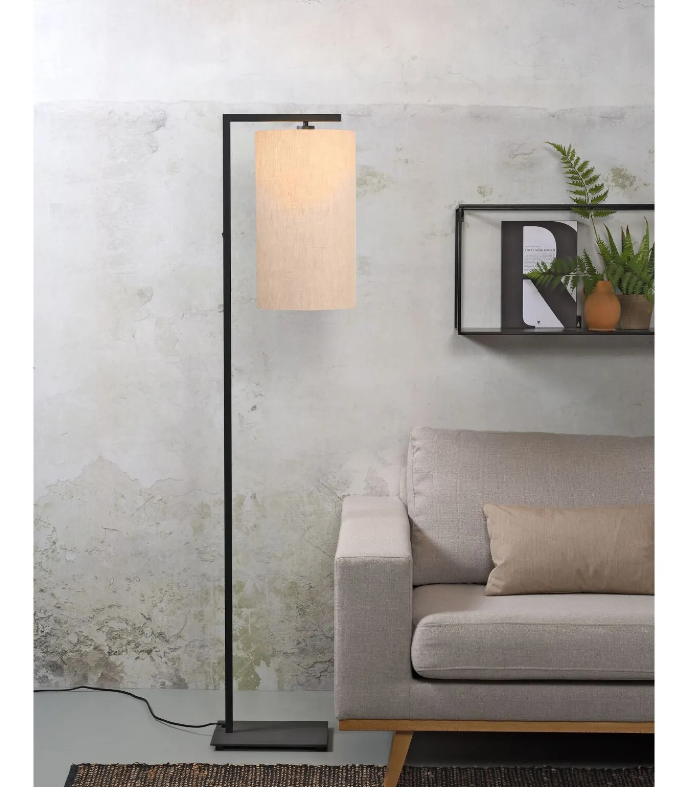 Vloerlamp Boston - Zwart/Naturel - 30x25x160cm