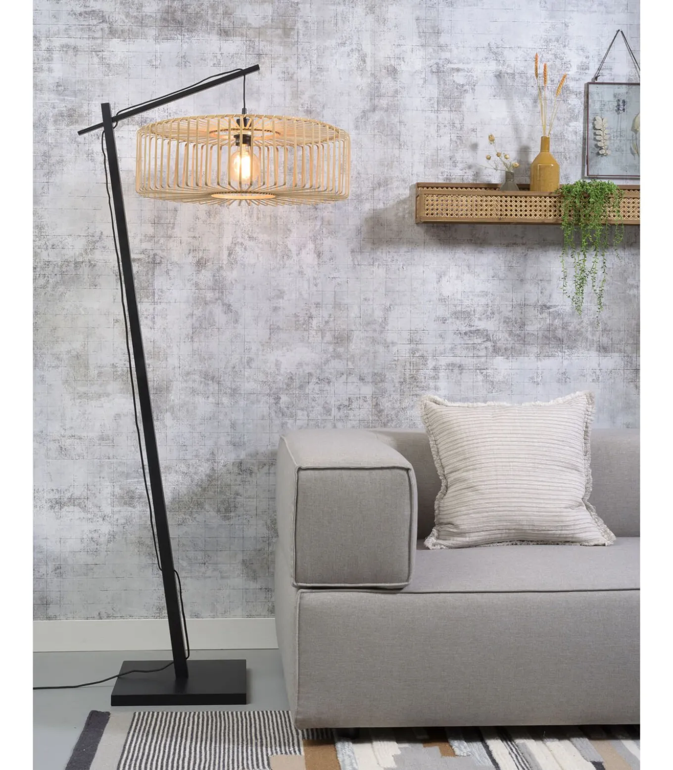 Vloerlamp Bromo - Bamboe Zwart/Naturel - 68x40x176cm