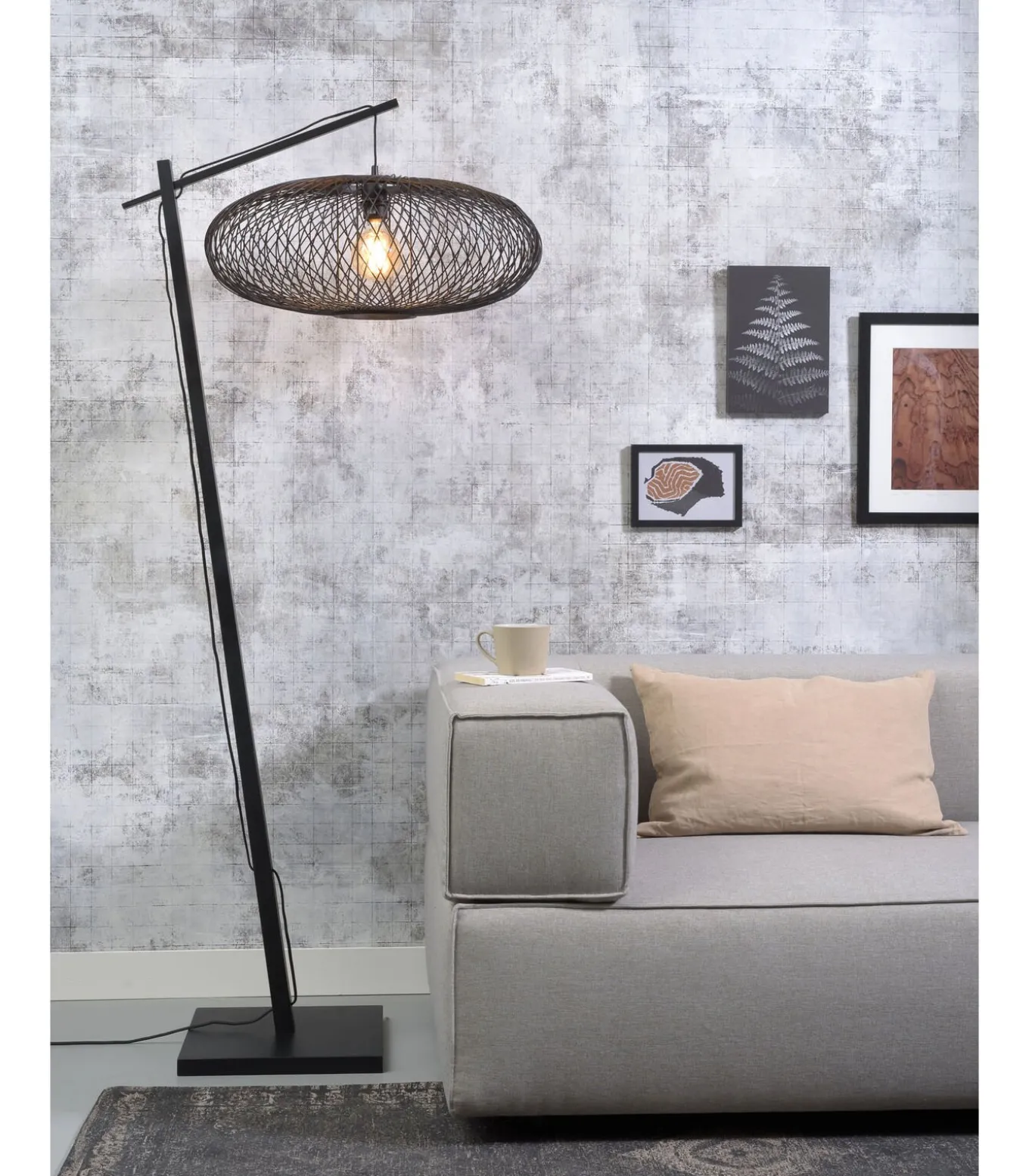 Vloerlamp Cango - Bamboe Zwart/Zwart - 80x60x176cm