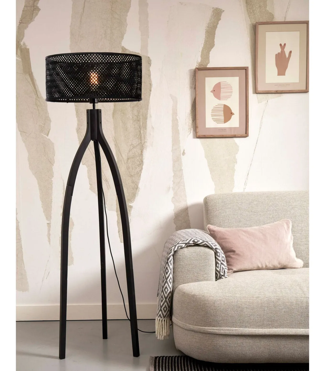 Vloerlamp Java - Bamboe Zwart - 50x50x145cm - Driepoot