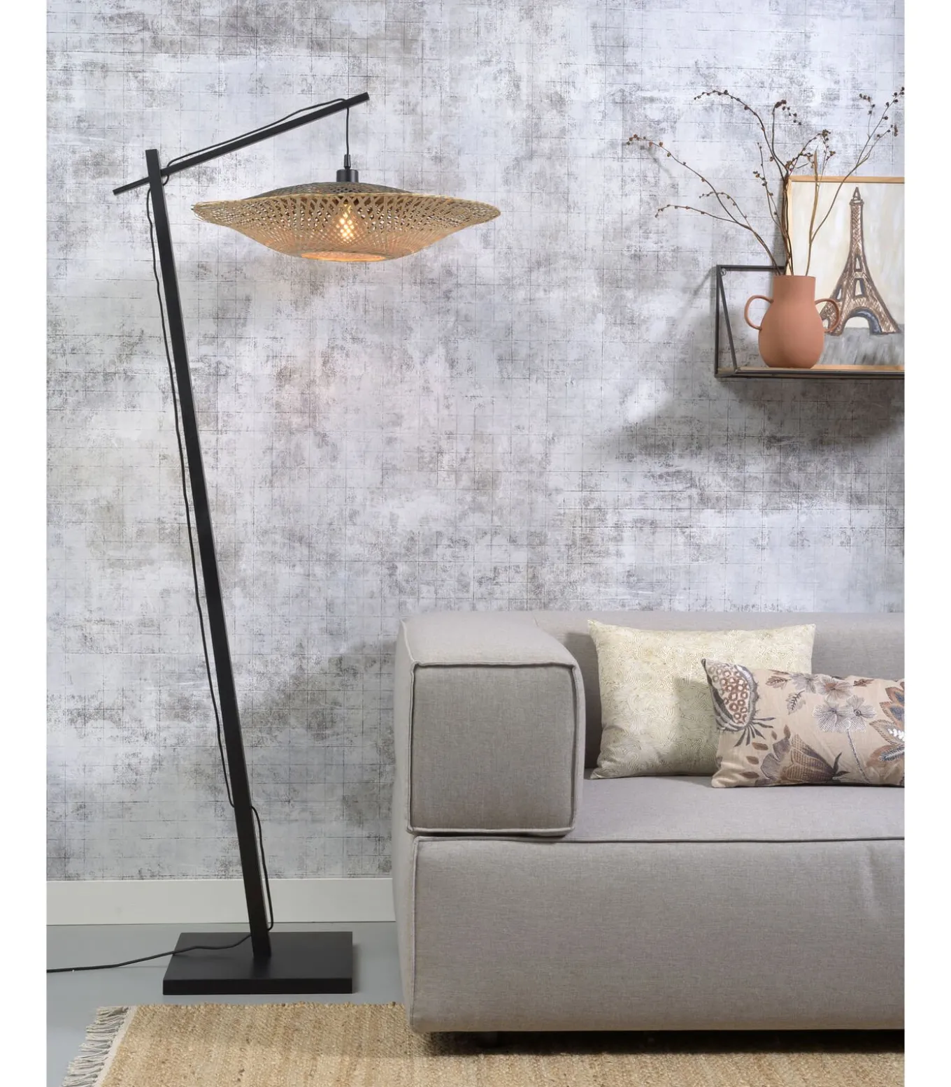 Vloerlamp Kalimantan - Zwart/Naturel - 80x60x176cm