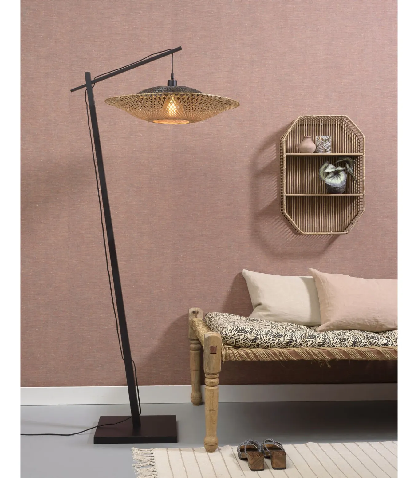 Vloerlamp Kalimantan - Zwart/Naturel - 80x60x176cm