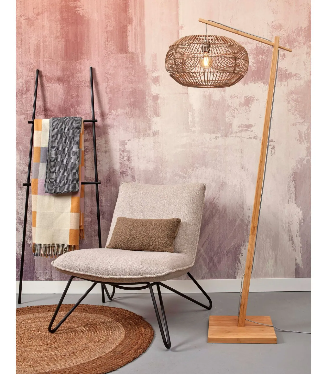 Vloerlamp Madeira - Bamboe/Rotan - 74x48x176cm