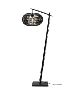 Vloerlamp Madeira - Bamboe/Rotan Zwart - 74x48x176cm