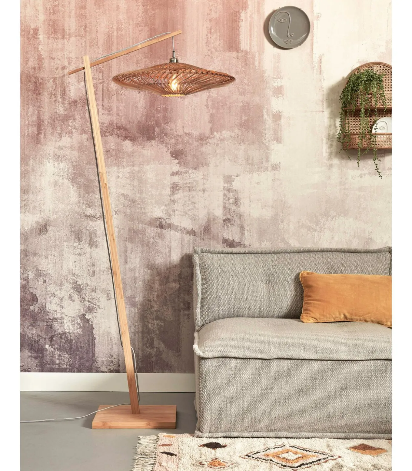 Vloerlamp Zanzibar - Bamboe/Rotan - 73x55x176cm