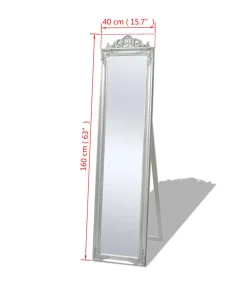 Vrijstaande spiegel Barok 160x40cm zilver