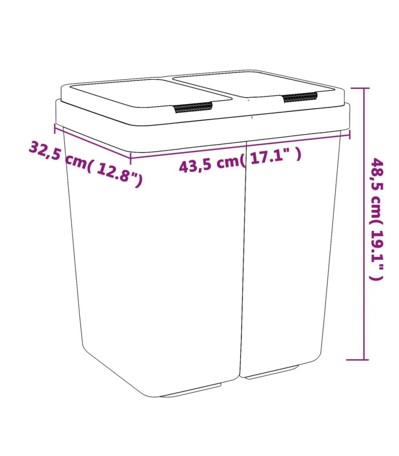 Vuilnisbak dubbel 2x25 L wit