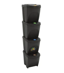 Vuilnisbakken 4 st stapelbaar 100 L polypropeen grijs