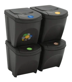 Vuilnisbakken 4 st stapelbaar 100 L polypropeen grijs