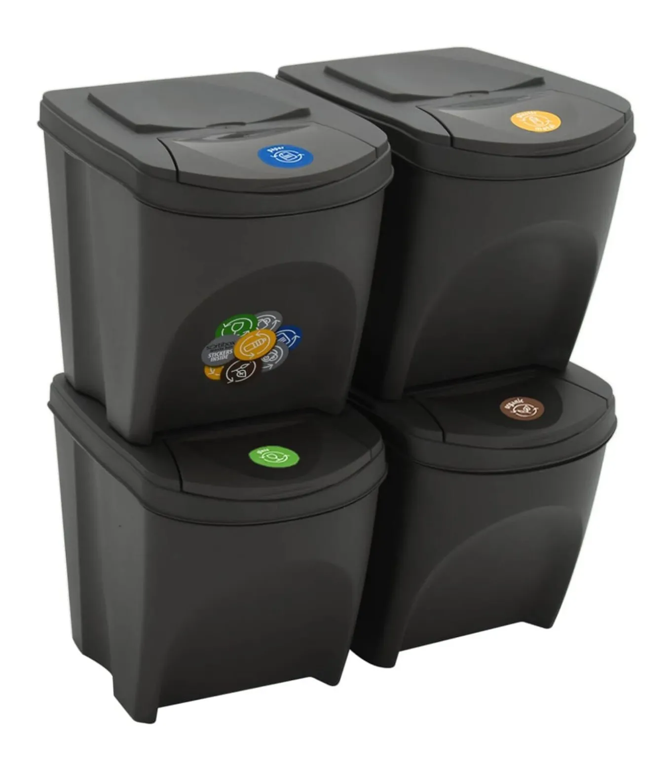 Vuilnisbakken 4 st stapelbaar 100 L polypropeen grijs