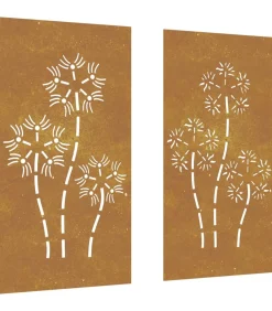 Wanddecoratie tuin 2 st bloemenontwerp 105x55 cm cortenstaal