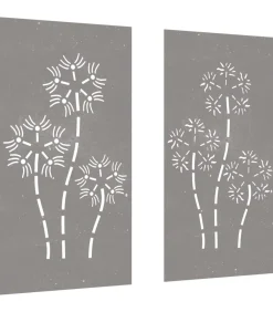 Wanddecoratie tuin 2 st bloemenontwerp 105x55 cm cortenstaal