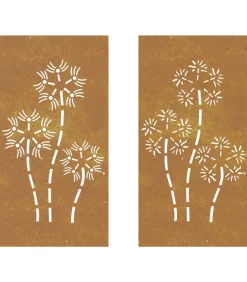 Wanddecoratie tuin 2 st bloemenontwerp 105x55 cm cortenstaal
