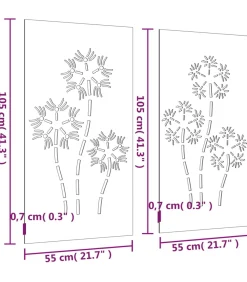 Wanddecoratie tuin 2 st bloemenontwerp 105x55 cm cortenstaal