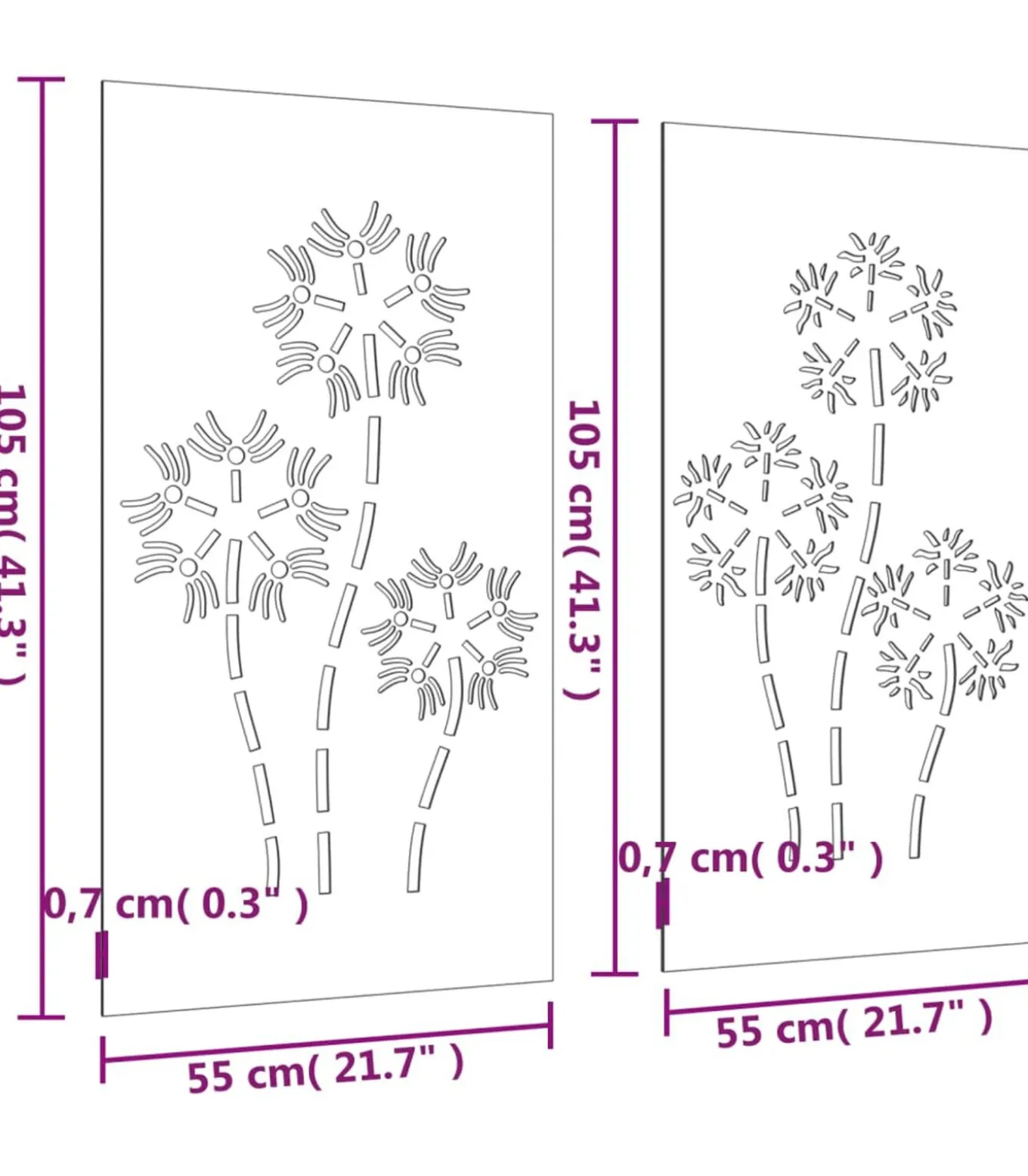 Wanddecoratie tuin 2 st bloemenontwerp 105x55 cm cortenstaal