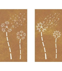 Wanddecoratie tuin 2 st bloemenontwerp 105x55 cm cortenstaal