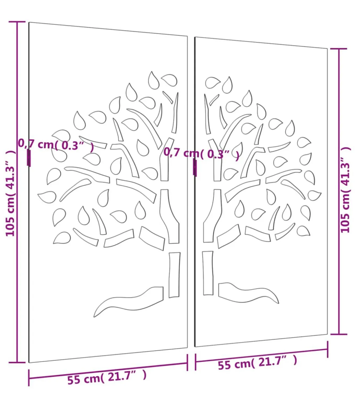 Wanddecoratie tuin 2 st boomontwerp 105x55 cm cortenstaal
