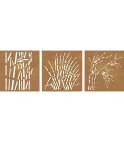 Wanddecoratie tuin 3 st grasontwerp 55x55 cm cortenstaal