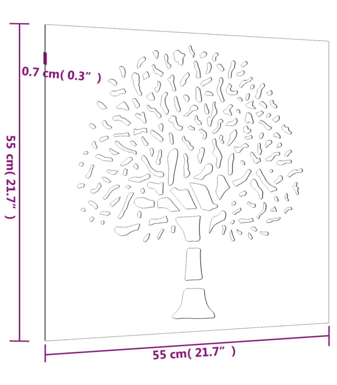 Wanddecoratie tuin boomontwerp 55x55 cm cortenstaal