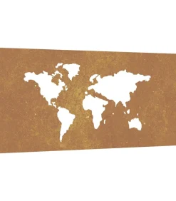 Wanddecoratie tuin wereldkaartontwerp 105x55 cm cortenstaal