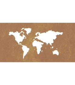 Wanddecoratie tuin wereldkaartontwerp 105x55 cm cortenstaal