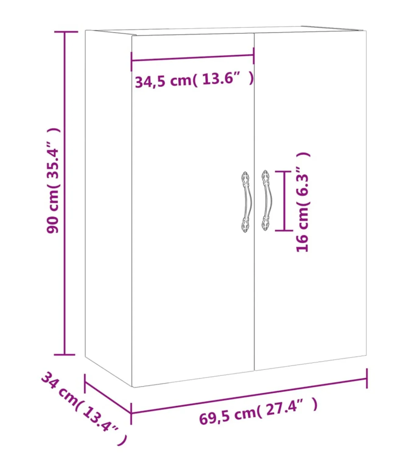 Wandkast 69,5x34x90 cm gerookt eikenkleurig