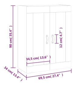 Wandkast 69,5x34x90 cm hoogglans wit