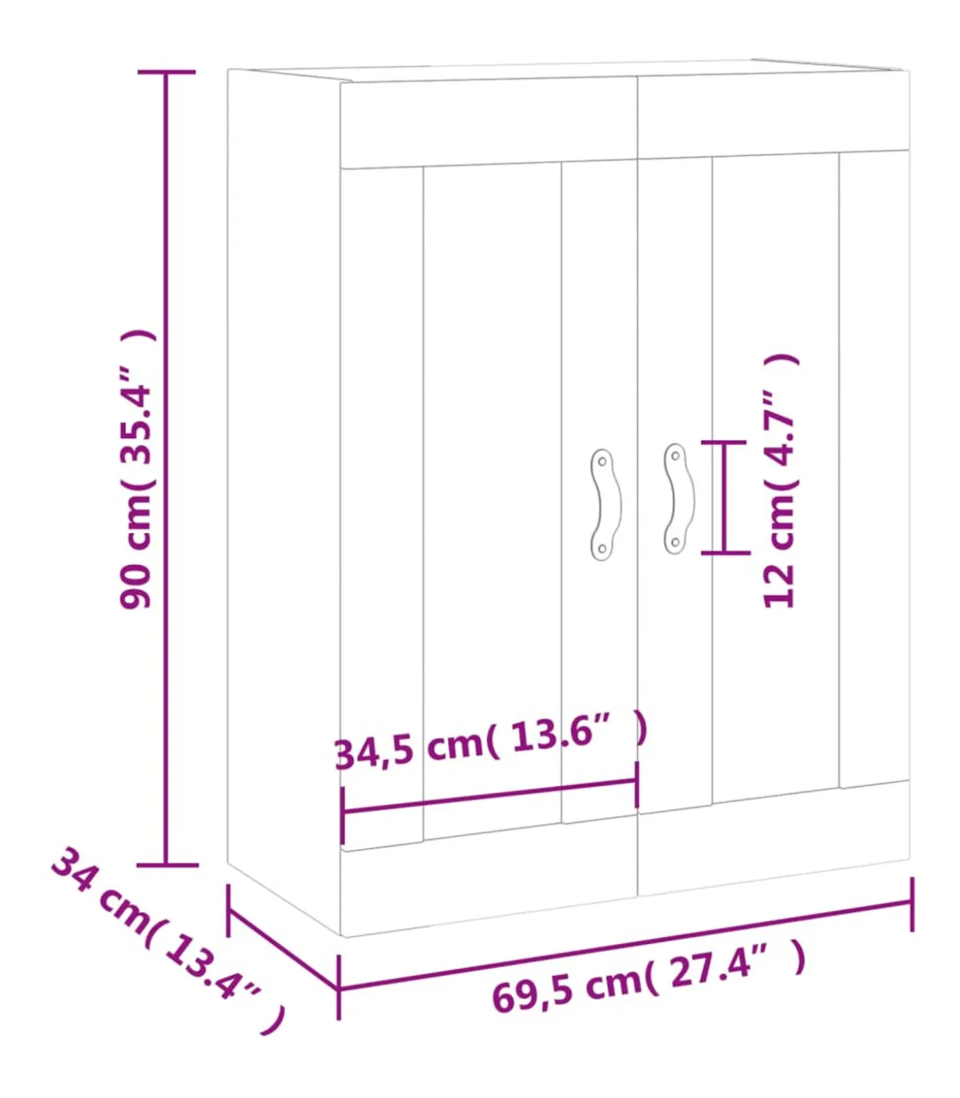 Wandkast 69,5x34x90 cm hoogglans wit