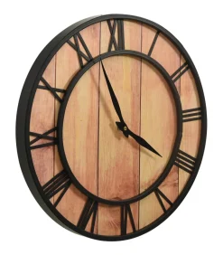 Wandklok 39 cm MDF en ijzer bruin en zwart