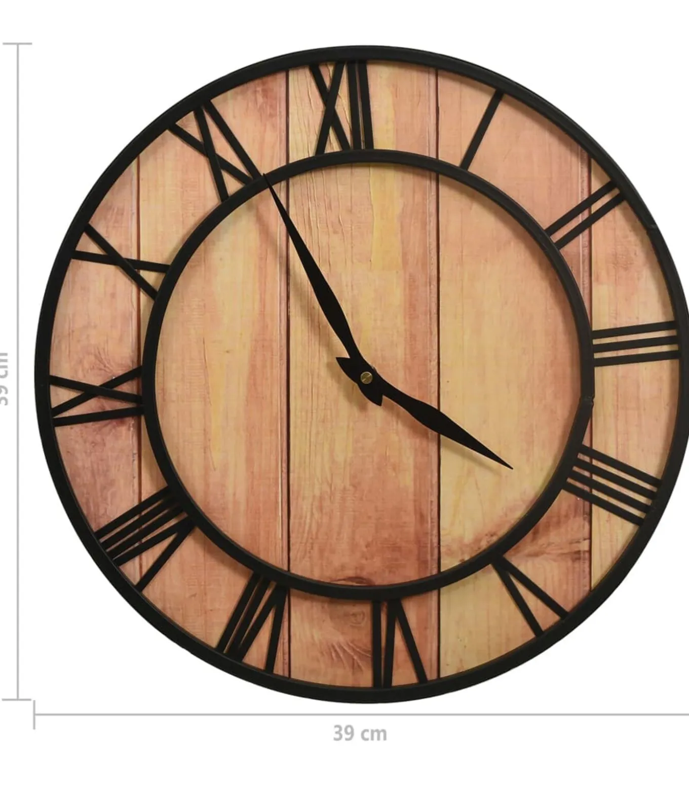 Wandklok 39 cm MDF en ijzer bruin en zwart