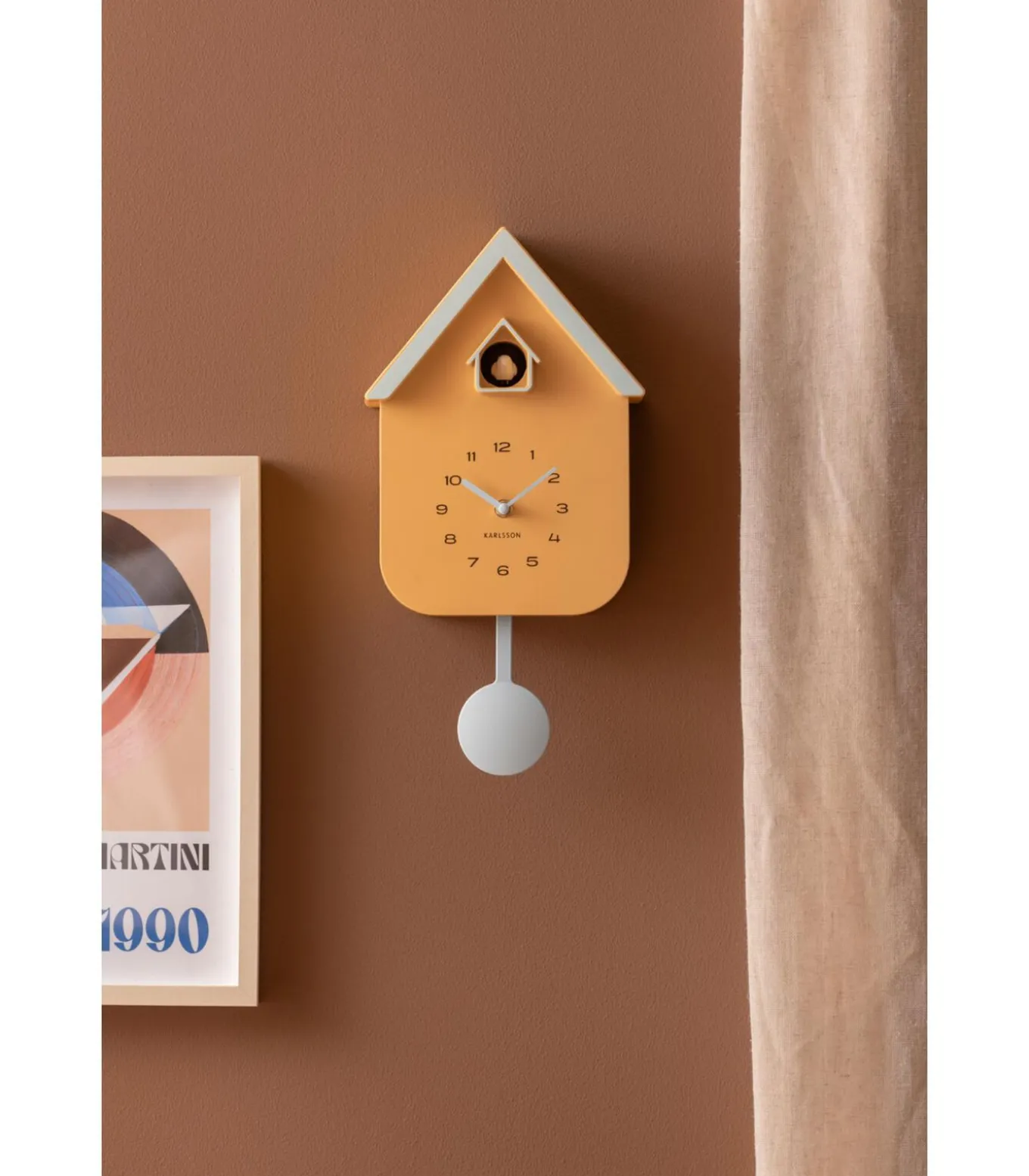 Wandklok Dupla Color Cuckoo - Geel - 21.5x21.5x41.5cm