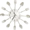 Wandklok lepel-en-vork 31 cm aluminium zilverkleurig