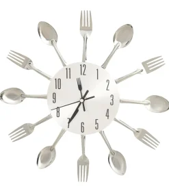 Wandklok lepel-en-vork 31 cm aluminium zilverkleurig