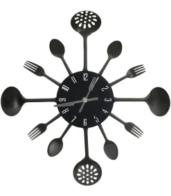 Wandklok lepel-en-vork 40 cm aluminium zwart