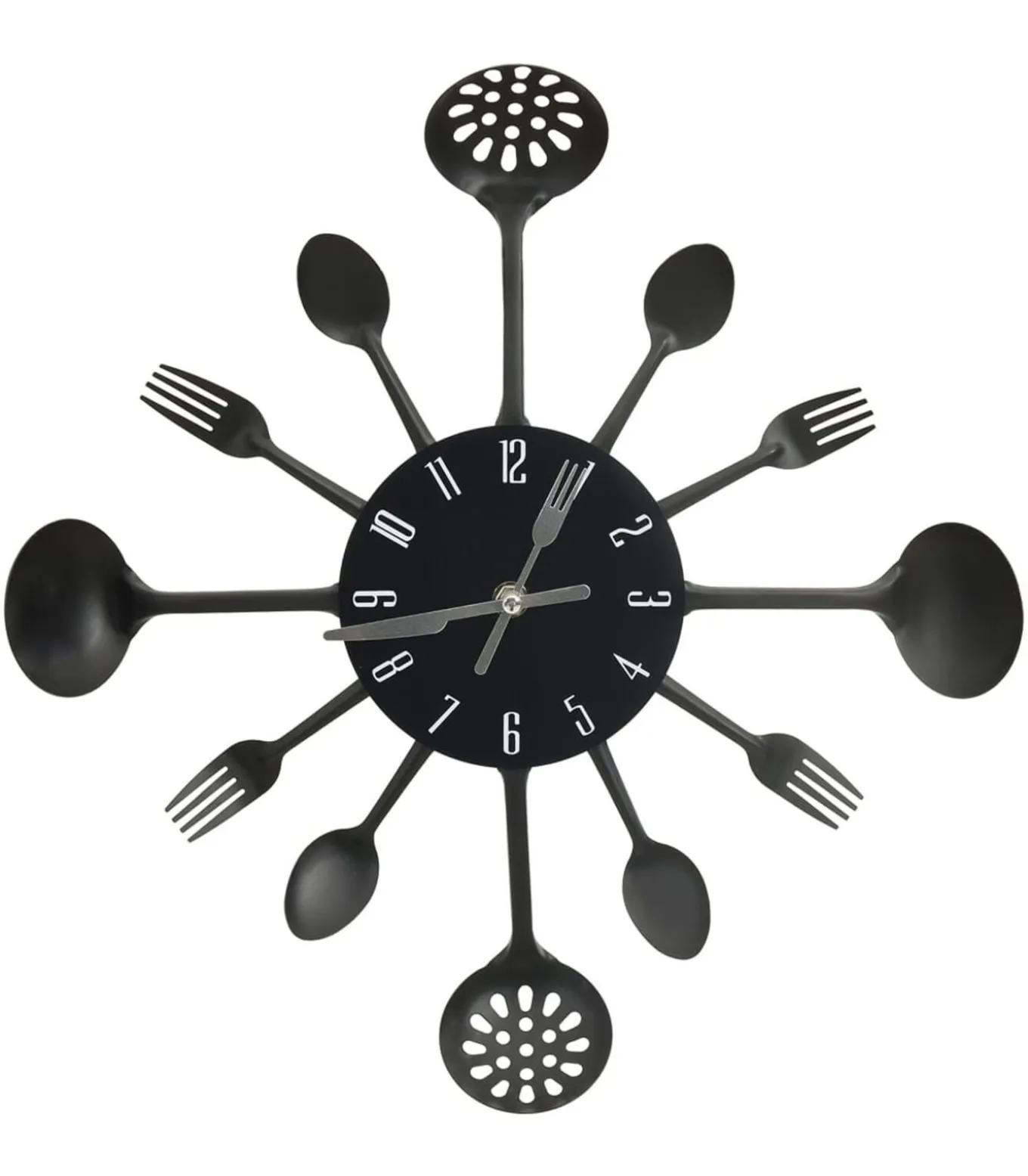 Wandklok lepel-en-vork 40 cm aluminium zwart