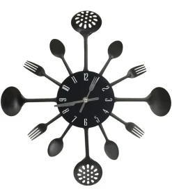 Wandklok lepel-en-vork 40 cm aluminium zwart