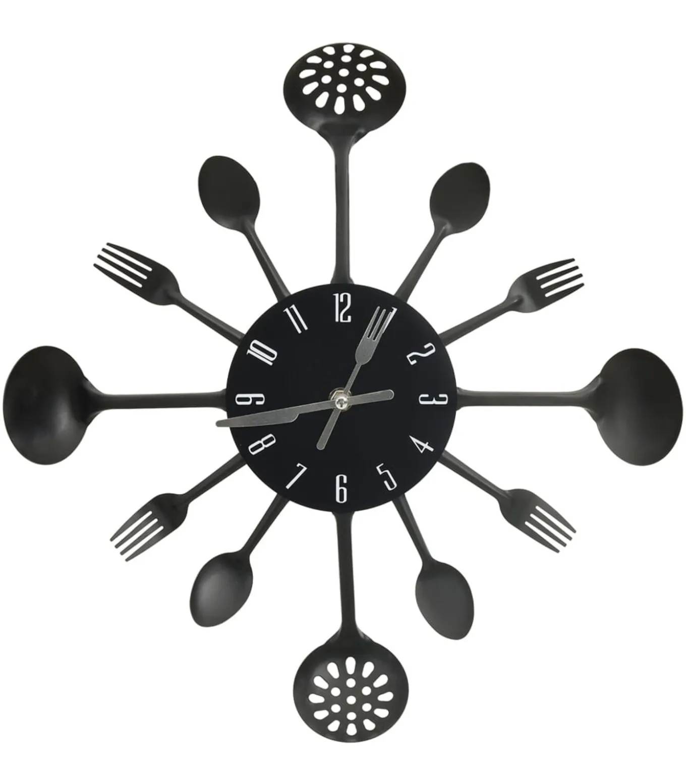 Wandklok lepel-en-vork 40 cm aluminium zwart