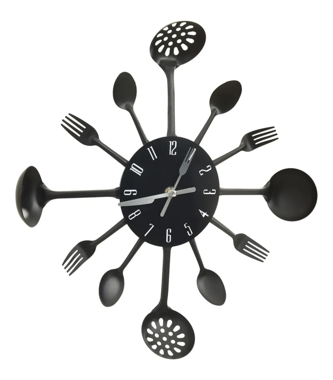 Wandklok lepel-en-vork 40 cm aluminium zwart